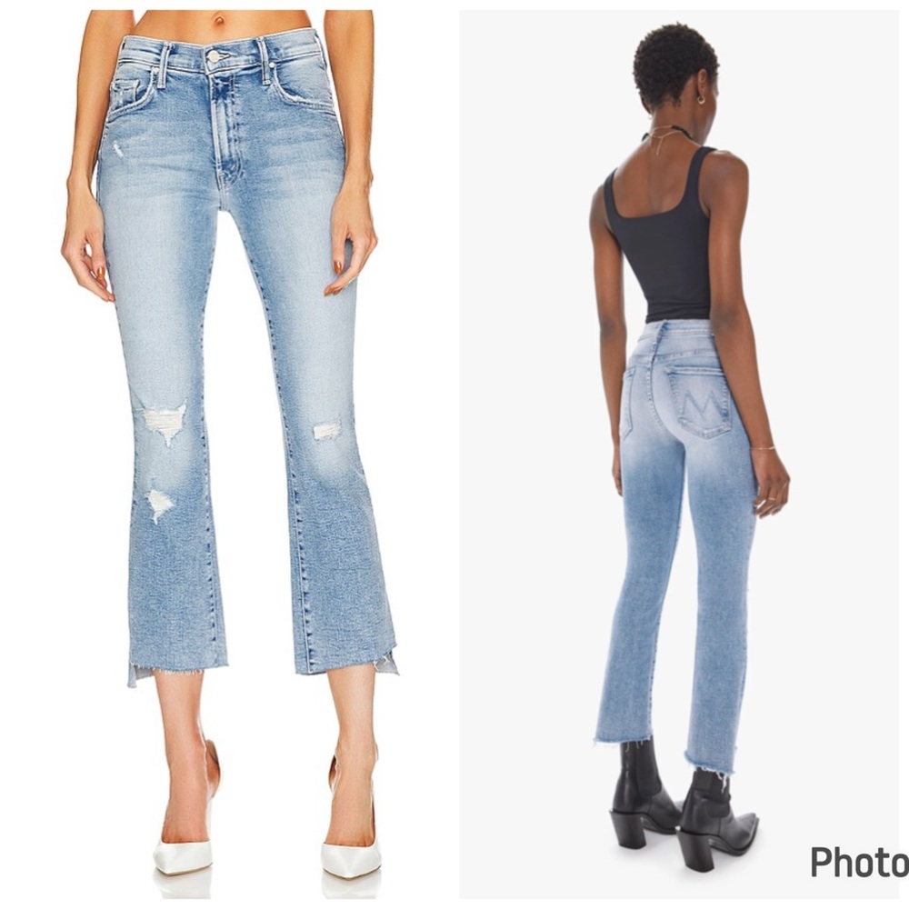 MOTHER The Insider Crop Step Fray in Love In A Boat Sz 25 Jeans Blue Distressed